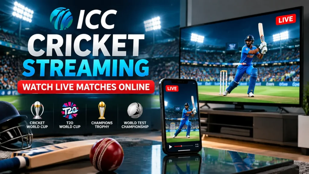 ICC cricket streaming on a mobile phone and smart TV