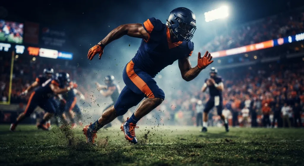 College defensive end rushing off the line of scrimmage toward the quarterback